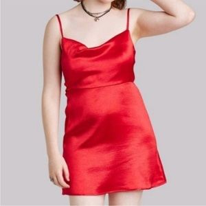 NWOT Red Satin Slip Dress with Bow Back Detail